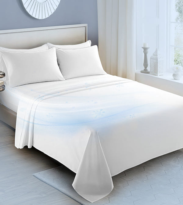 Gentle Cooling Bed Sheets Sets 4PCS, Sand Washed Durable Sheets Deep Pocket to 18'', Tight Thick Fabric Flat Fitted Sheet & 2 Pillowcases